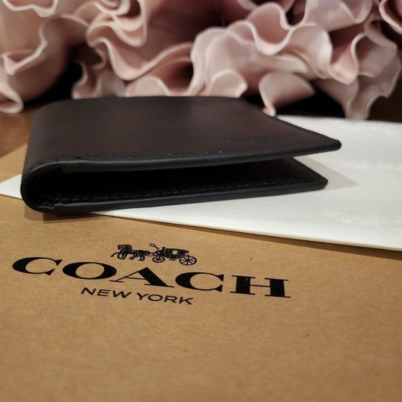 NWT COACH Men's Id Billfold Wallet in Black Leather with Coach Gift Box - Picture 2 of 5
